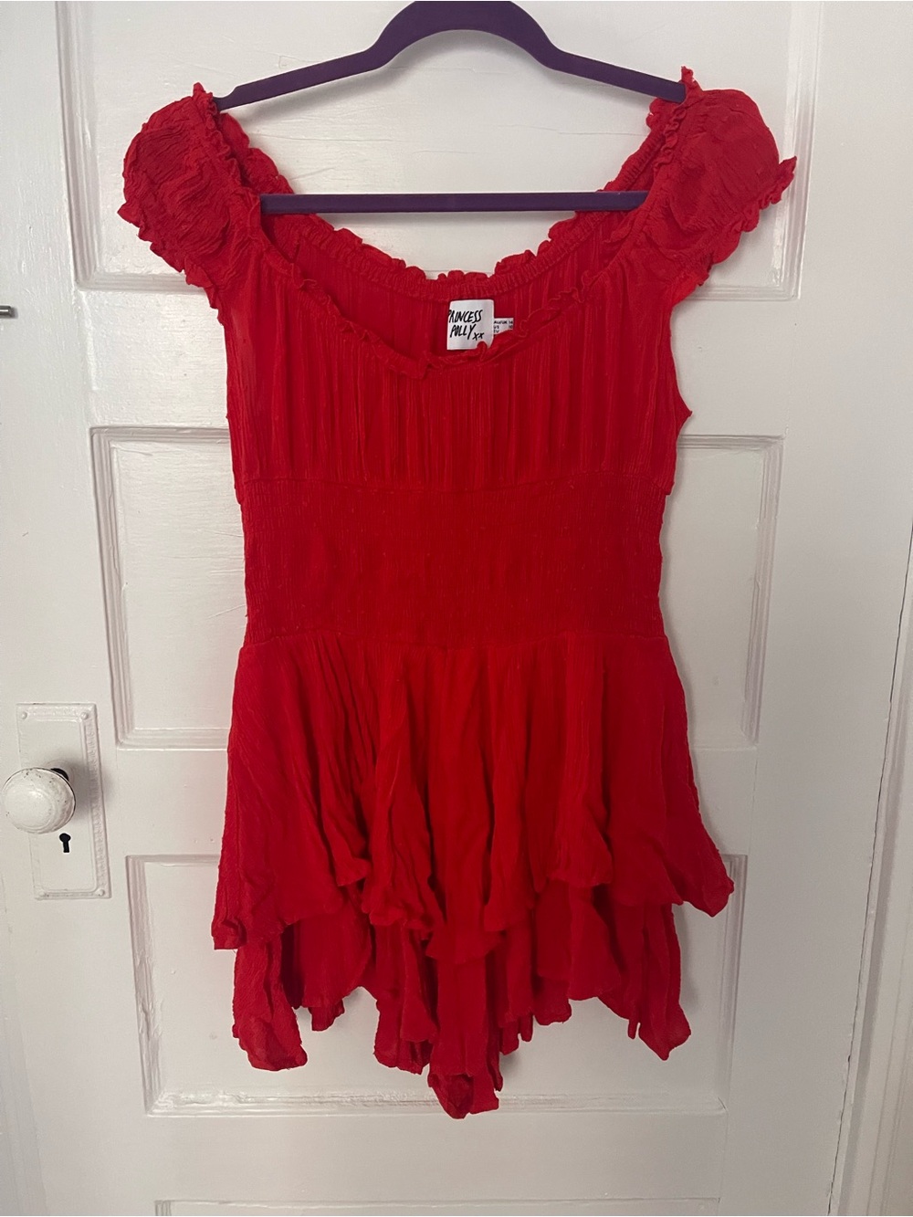 Princess Polly Red Ruffled Off-Shoulder Mini Romper